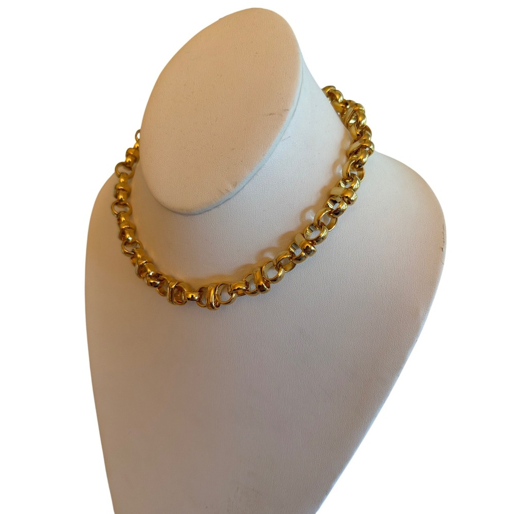 Carolee Necklace Gold Chunky Round Link Statement Vintage Toggle Closure 16in